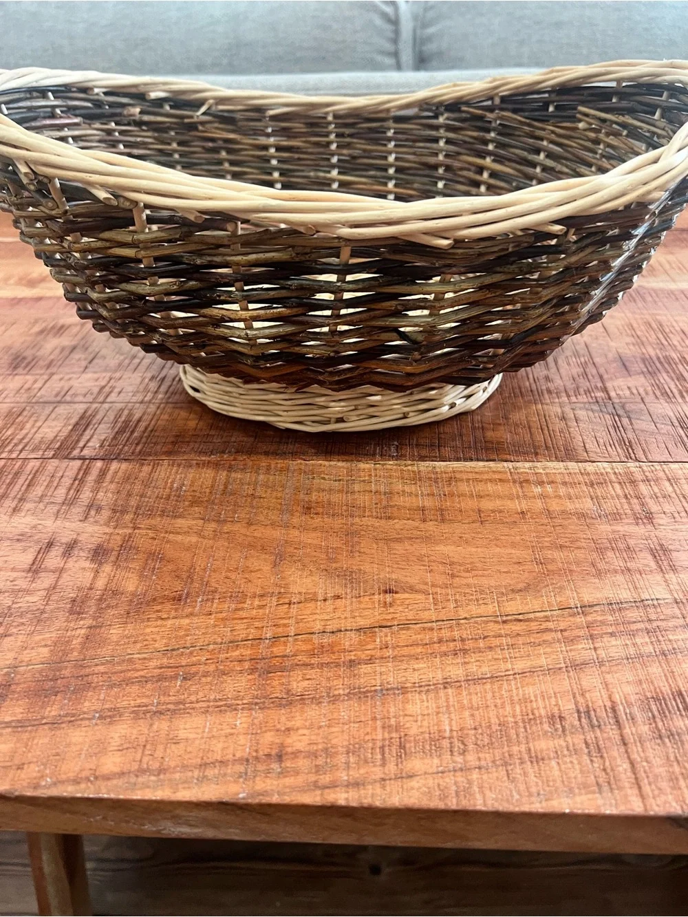 Handwoven Two-Tone Wicker Decorative Basket Bowl- Brown and Cream